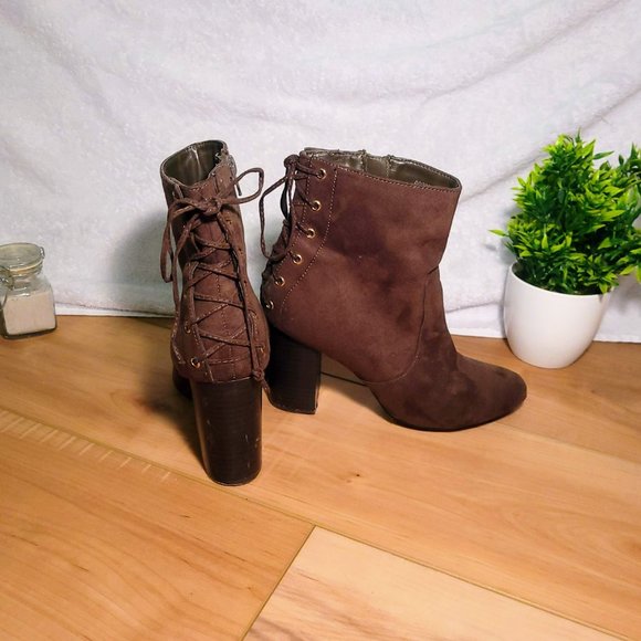 Forever 21- olive green/brown boot heels, size 8 (womens) - Picture 2 of 4